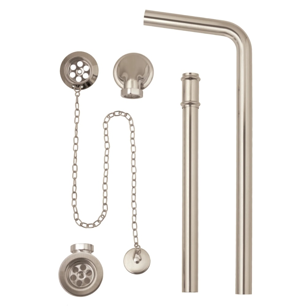 BC Designs Brushed Nickel Exposed Plug & Chain Bath Waste With Overflow Pipe Cut Out